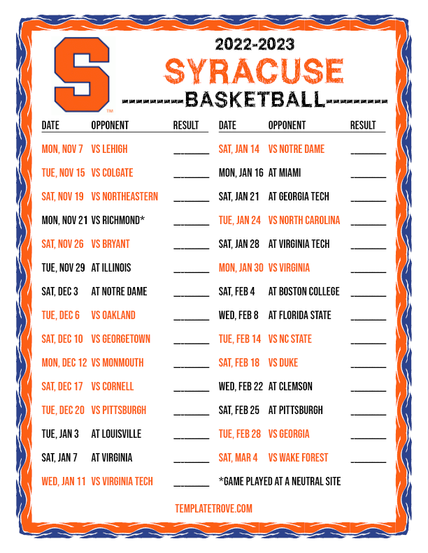 2022 2023 College Basketball Schedules ACC