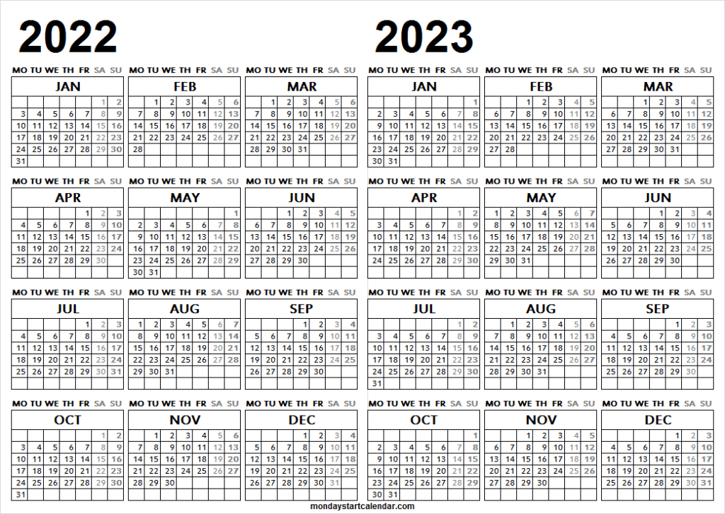 2022 And 2023 Academic Calendar Printable 2 Year Calendar Template