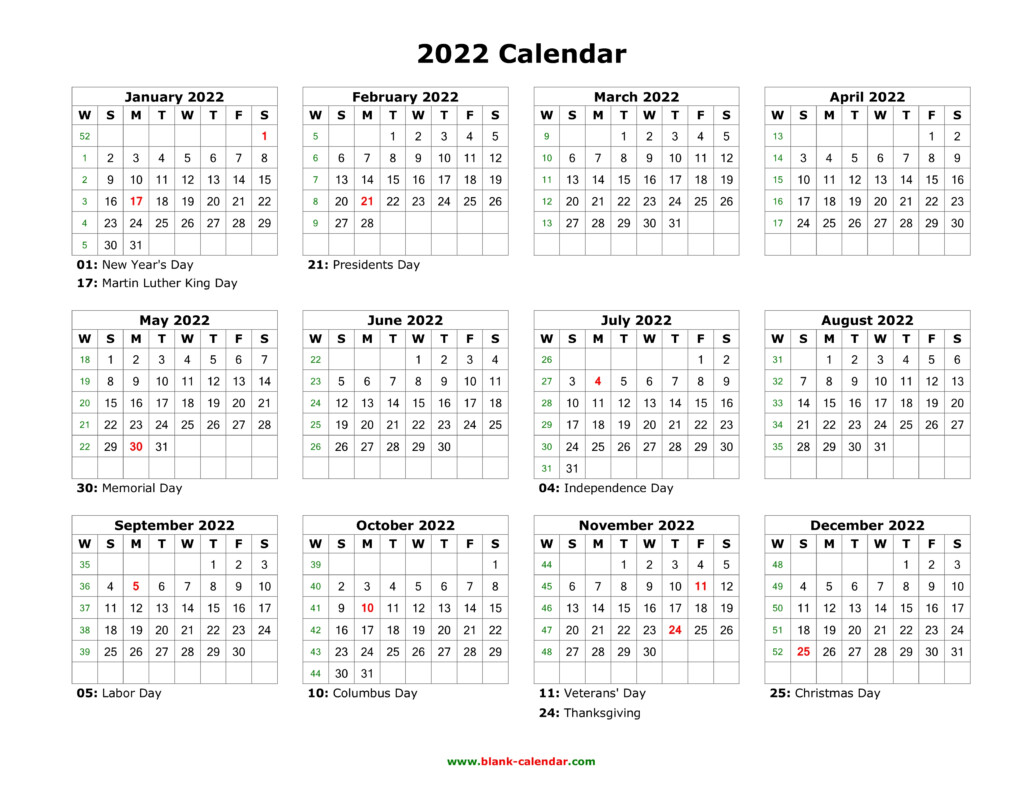 2022 Calendar Template Excel