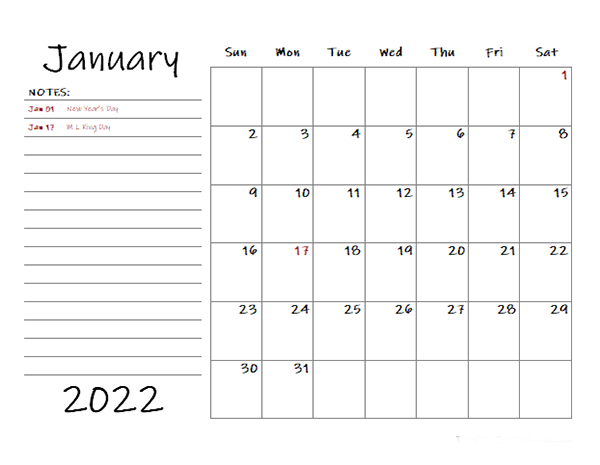 2022 Cute Printable Monthly Calendar