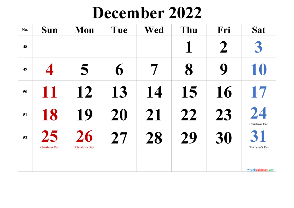 2022 Dec Calendar