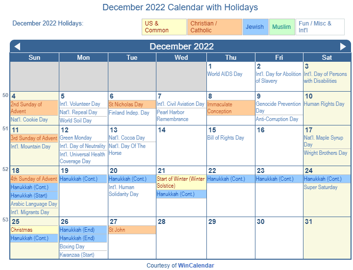 2022 December Calendar