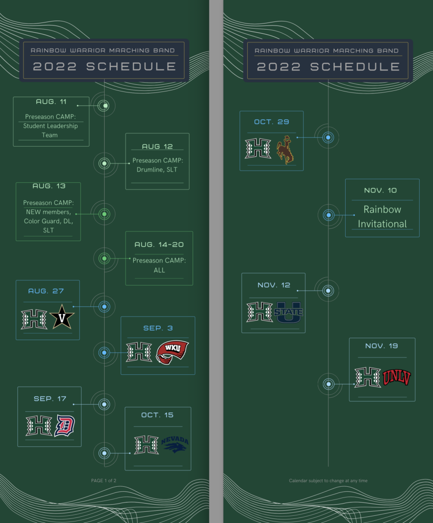 2022 Rainbow Warrior Marching Band Schedule University Of Hawai i Bands