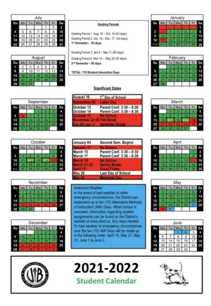 21 22 Student Calendar