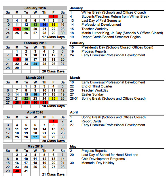 8 School Calendar Templates Free Samples Examples Format Sample 