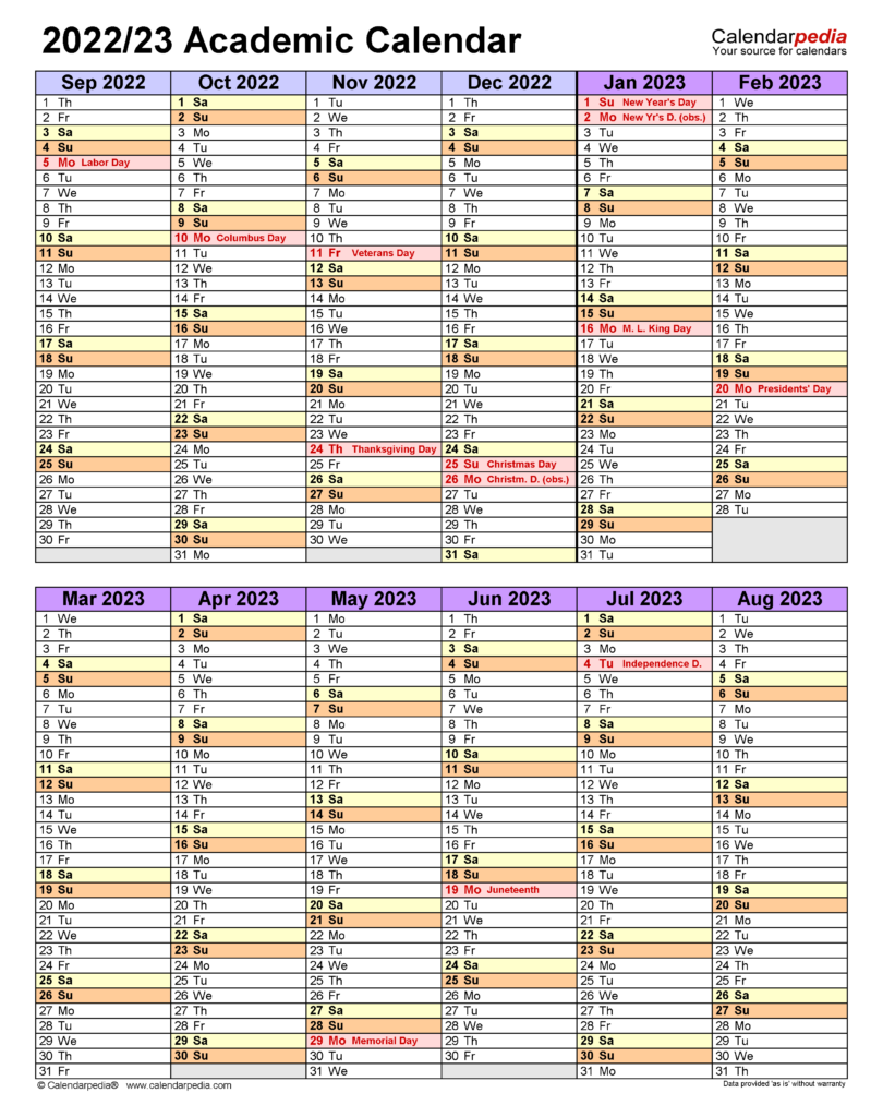 Academic Calendar Template 2022 2023