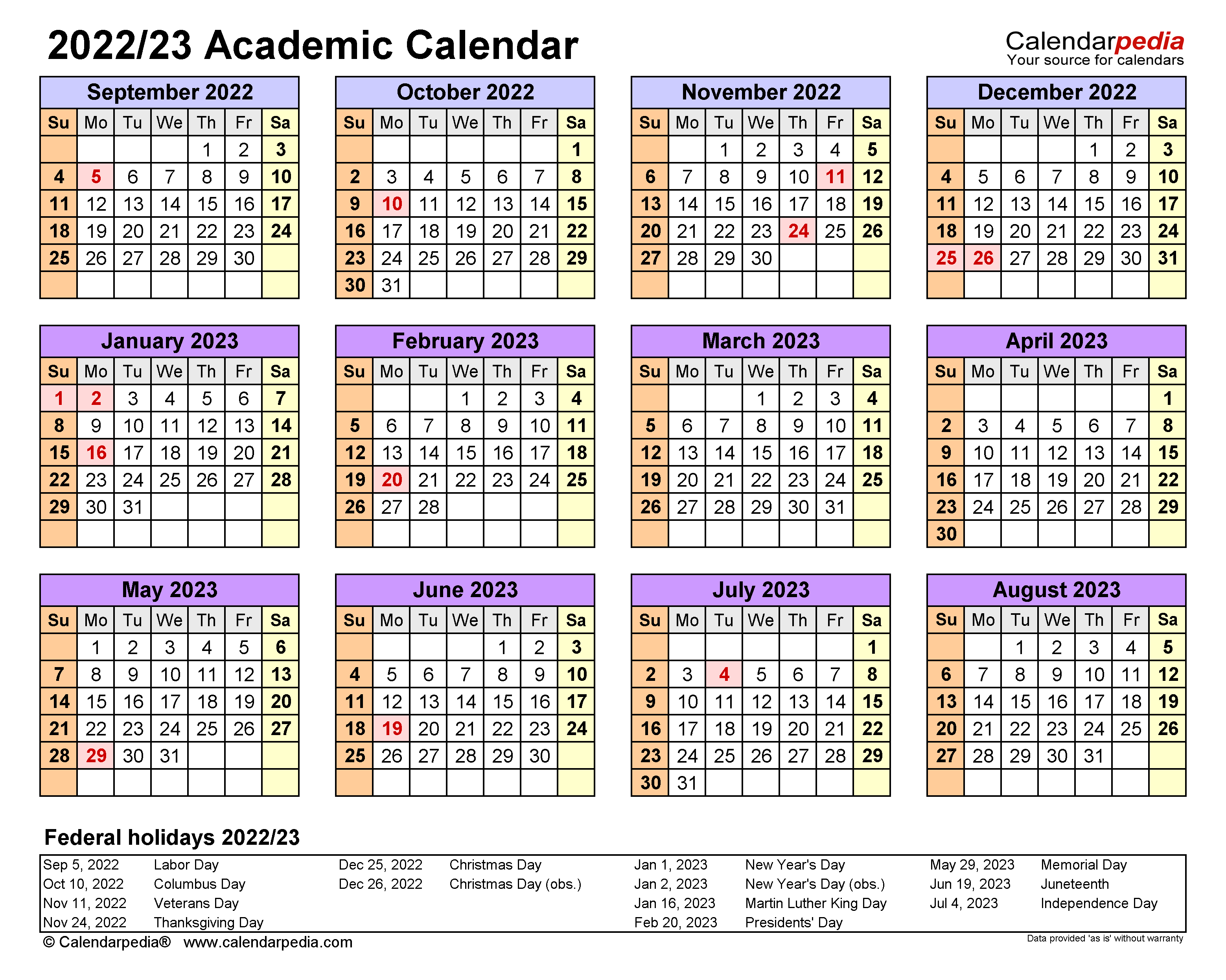 Academic Calendar Template 2022 2023