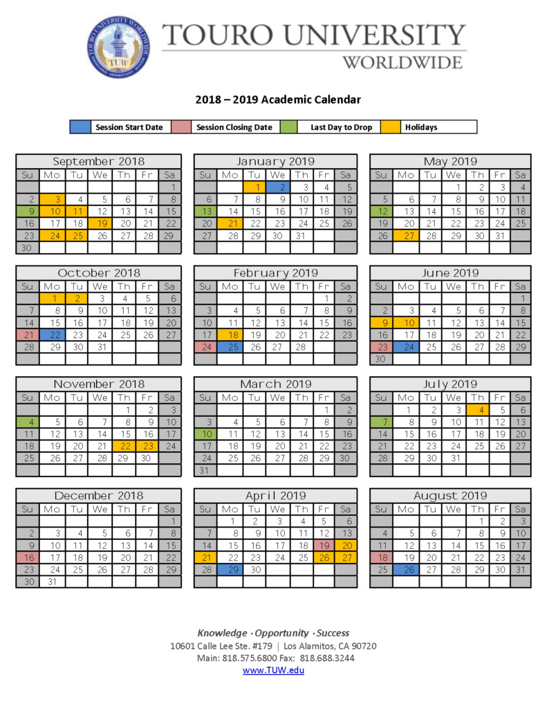 Academic Calendar Touro University Worldwide