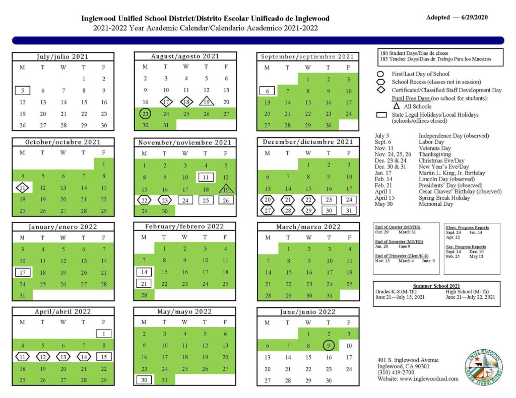 Calendar About Us Inglewood Unified School District