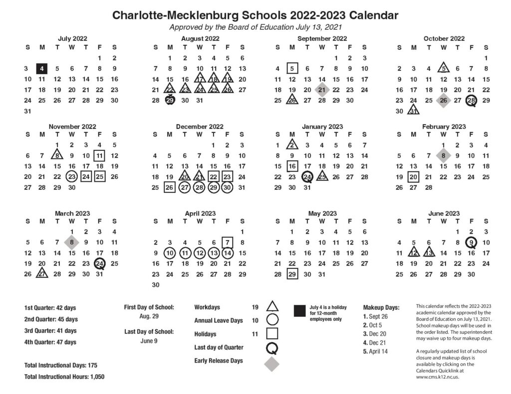 CMS School Calendar 2022 2023 Charlotte Mecklenburg Schools