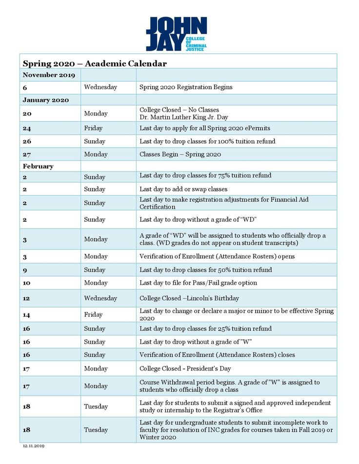 John Jay Academic Calendar Spring 2020 Https www youcalendars