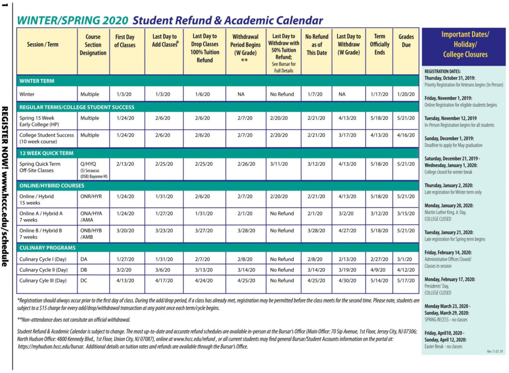 Nassau Community College Spring 2020 Calendar Printable Calendar 2022 