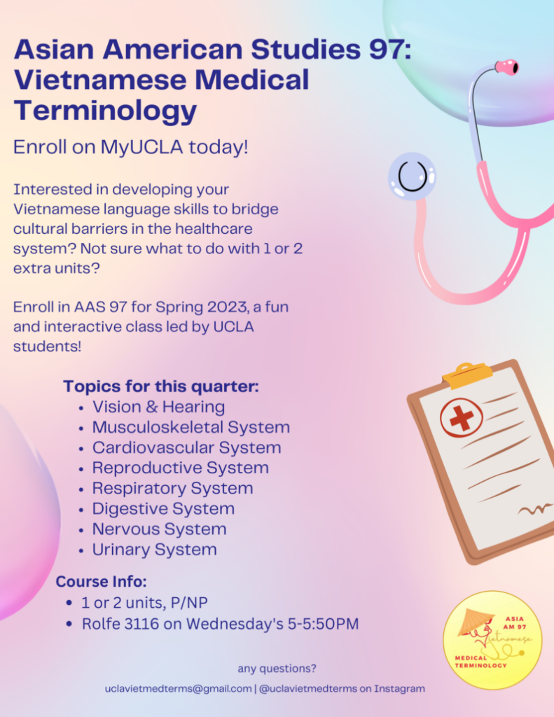 Spring 2023 Course Offering AAS 97 Vietnamese Medical Terminolog 