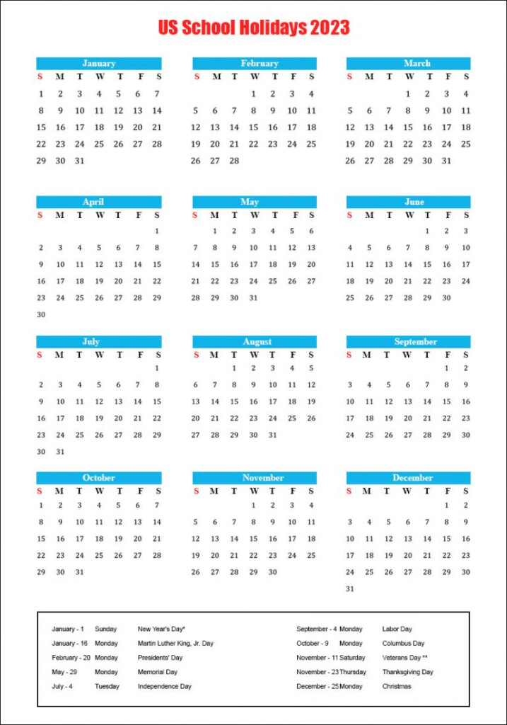 US School Holidays 2023 Calendar American School Holidays