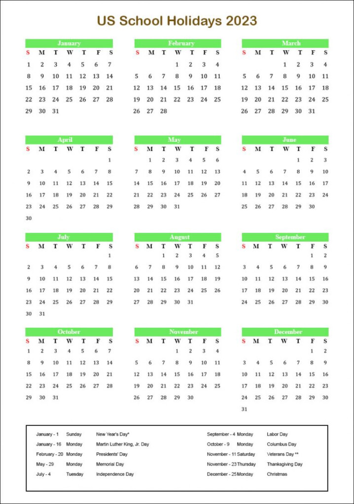 US School Holidays 2023 Calendar American School Holidays