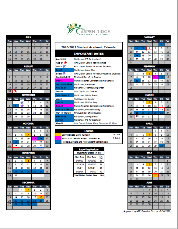 2020 2021 Academic Calendar Academic Calendar Aspen Ridge 