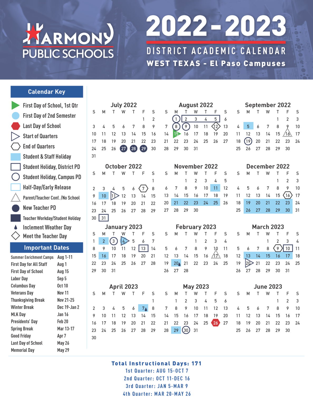 2022 2023 Academic Calendar 6 Harmony Science Academy El Paso