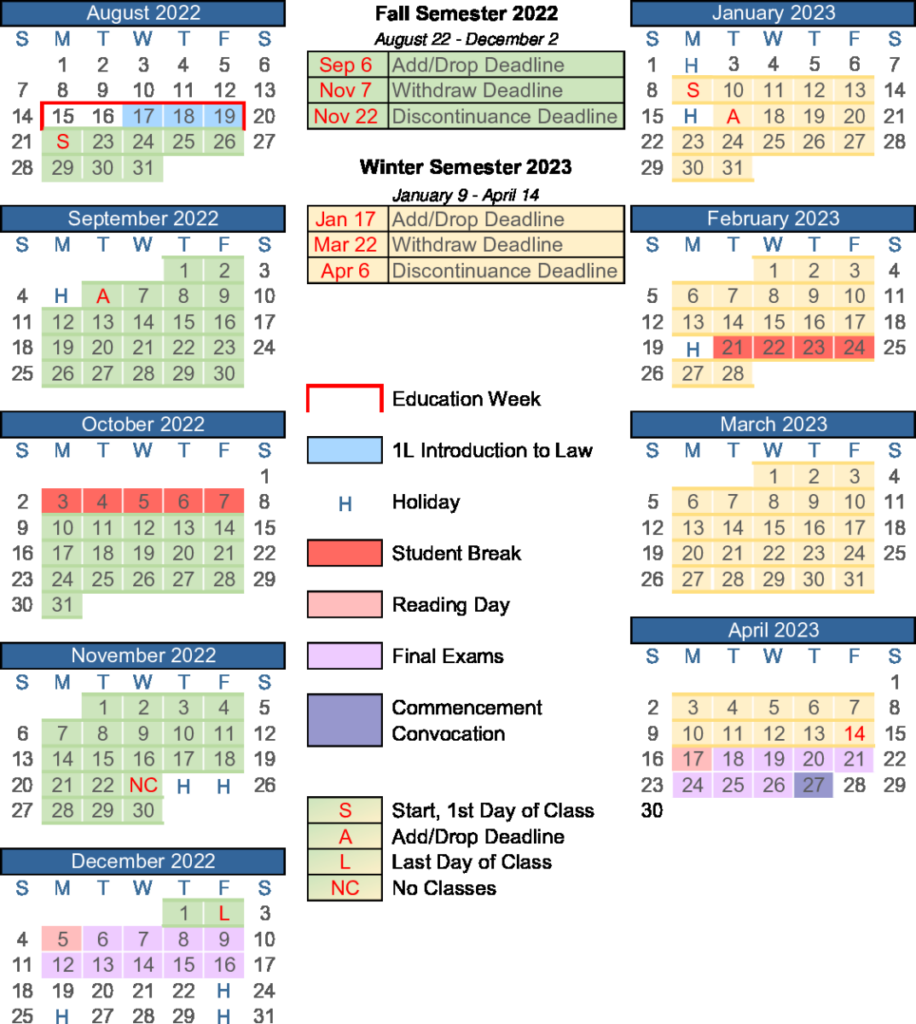 Academic Calendar Brigham Young University J Reuben Clark Law School