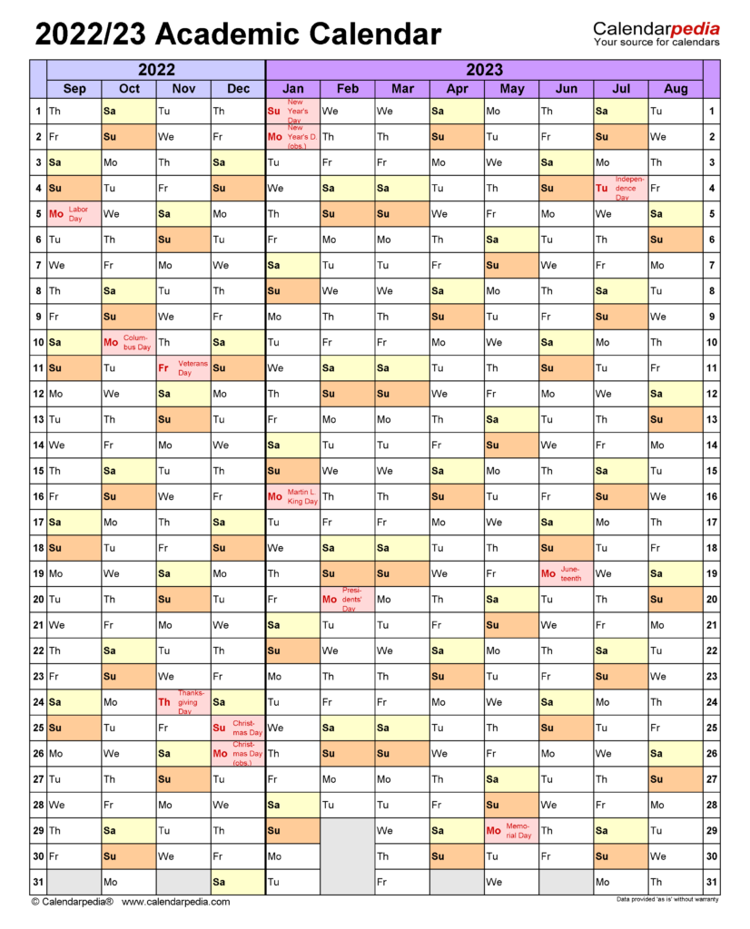 Academic Calendar Printable 2022