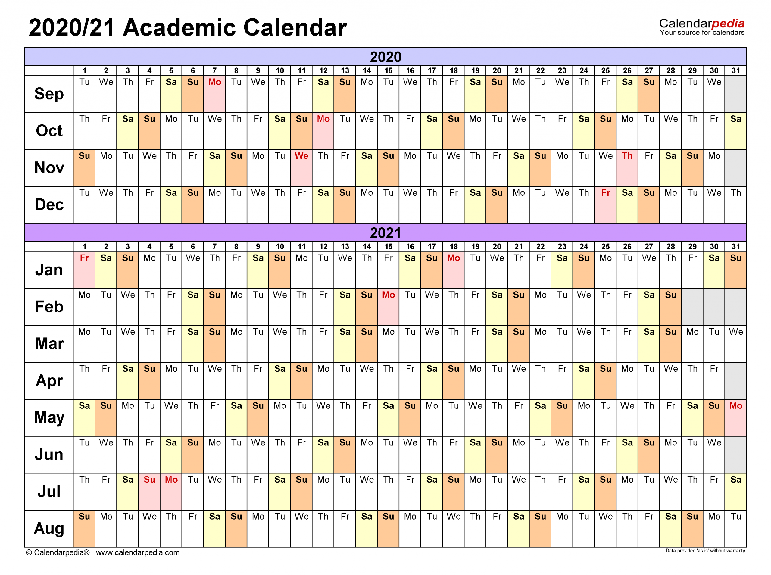 Academic Calendars 2020 2021 Free Printable Excel Templates Calendar