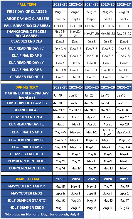 Academic Calendars Office Of The Registrar Rollins College