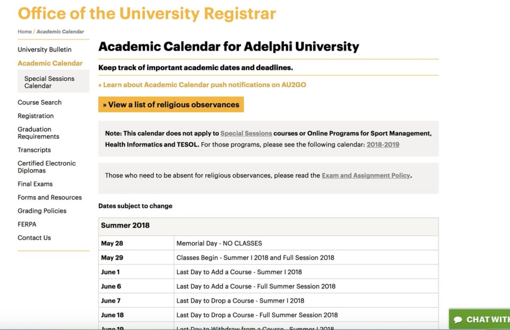 Adelphi Academic Calendar Qualads