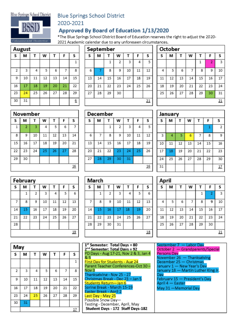 Blue Springs School District Calendar School District Boards Spring 