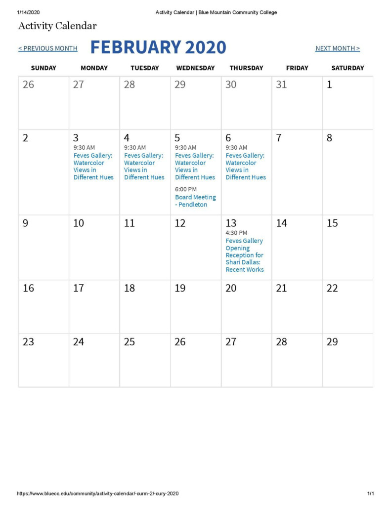 BMCC Academic Calendar Events February 2020 Https www youcalendars 