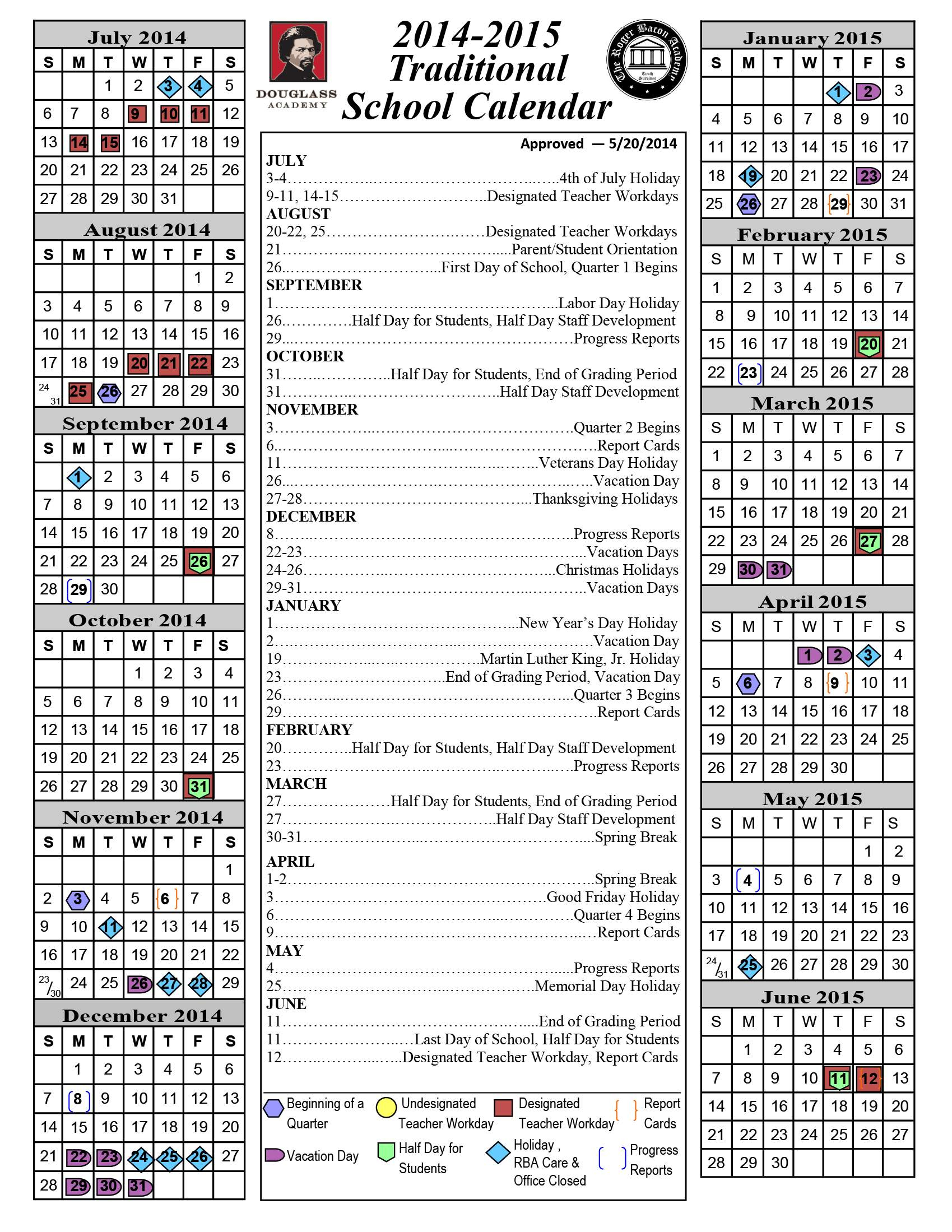 Calendar Douglass Academy