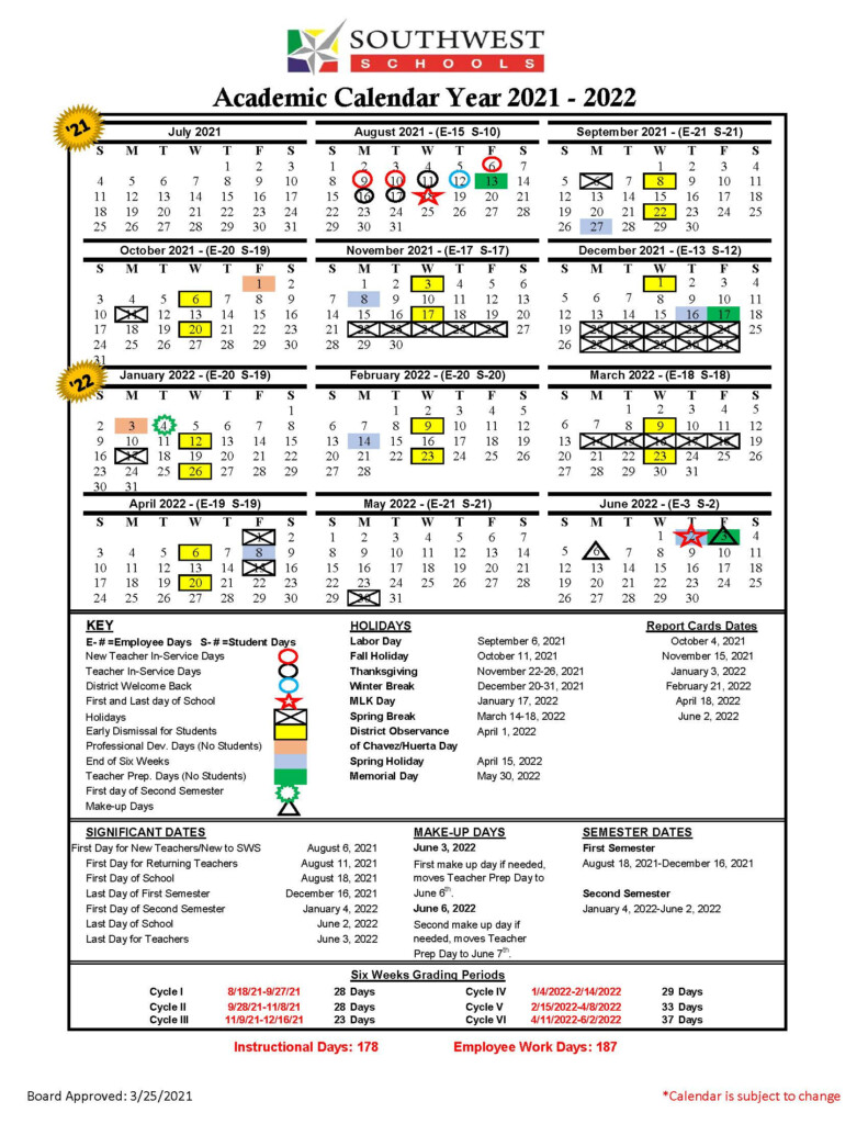 Calendar Southwest Schools