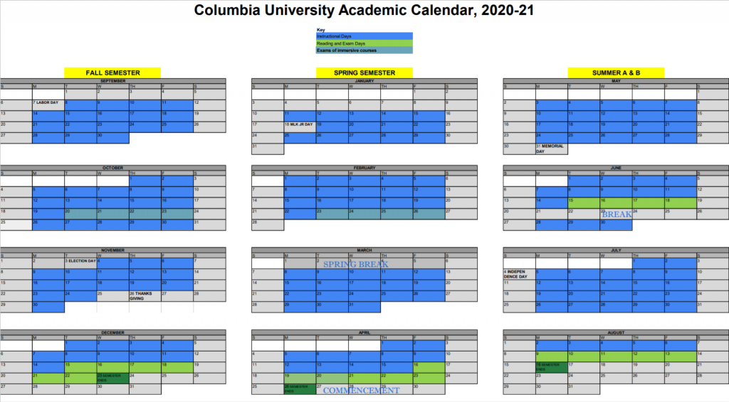 Columbia Calendar Spring 2023 Recette 2023