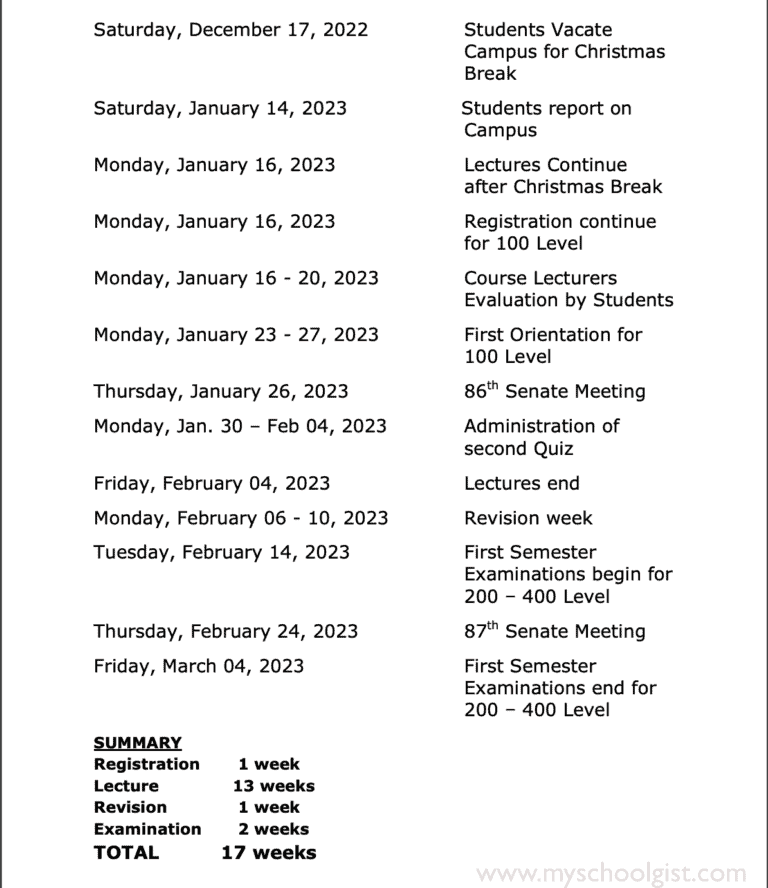 Evangel University Akaeze EUA Academic Calendar 2022 2023