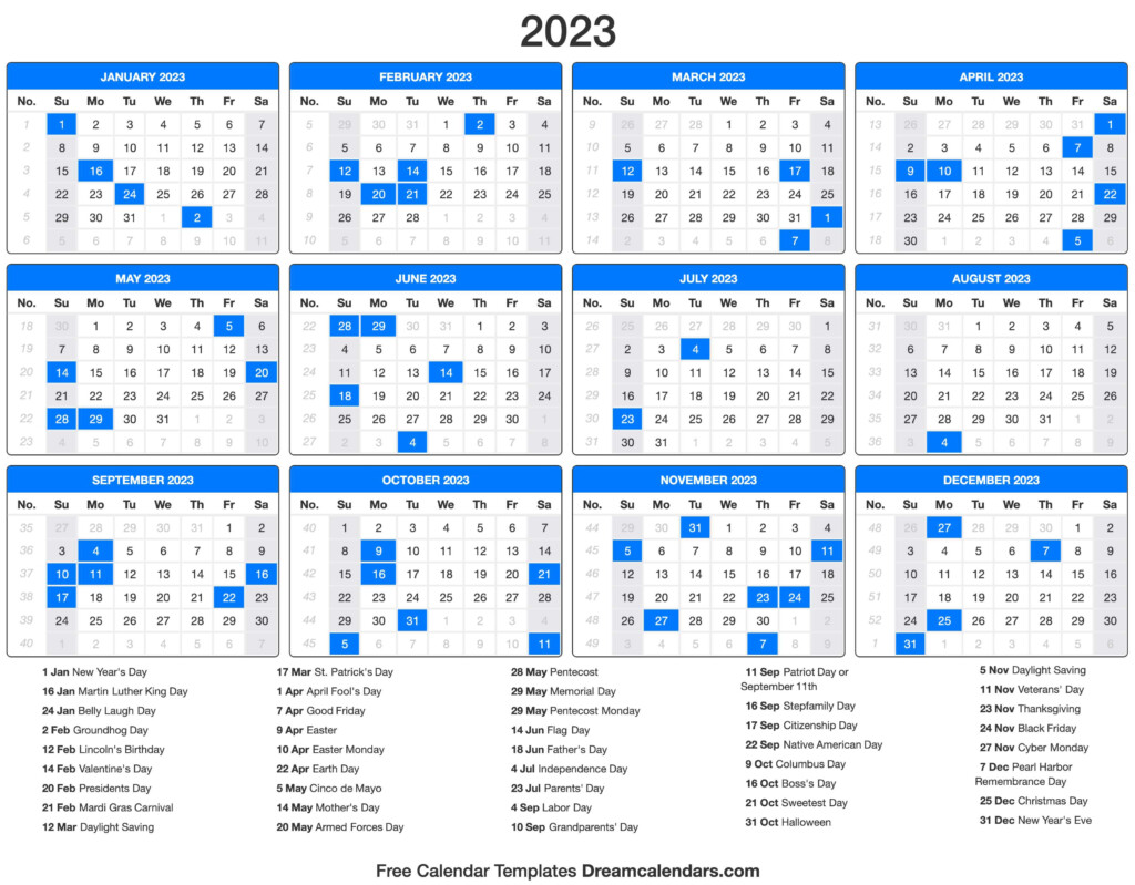 Free Printable 2023 Calendar With Holidays Buka Tekno