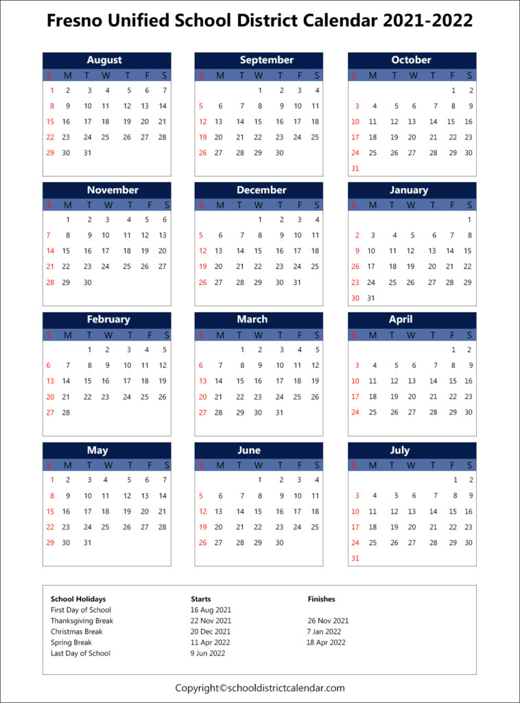 Fresno Unified School District Calendar Holidays 2021 2022