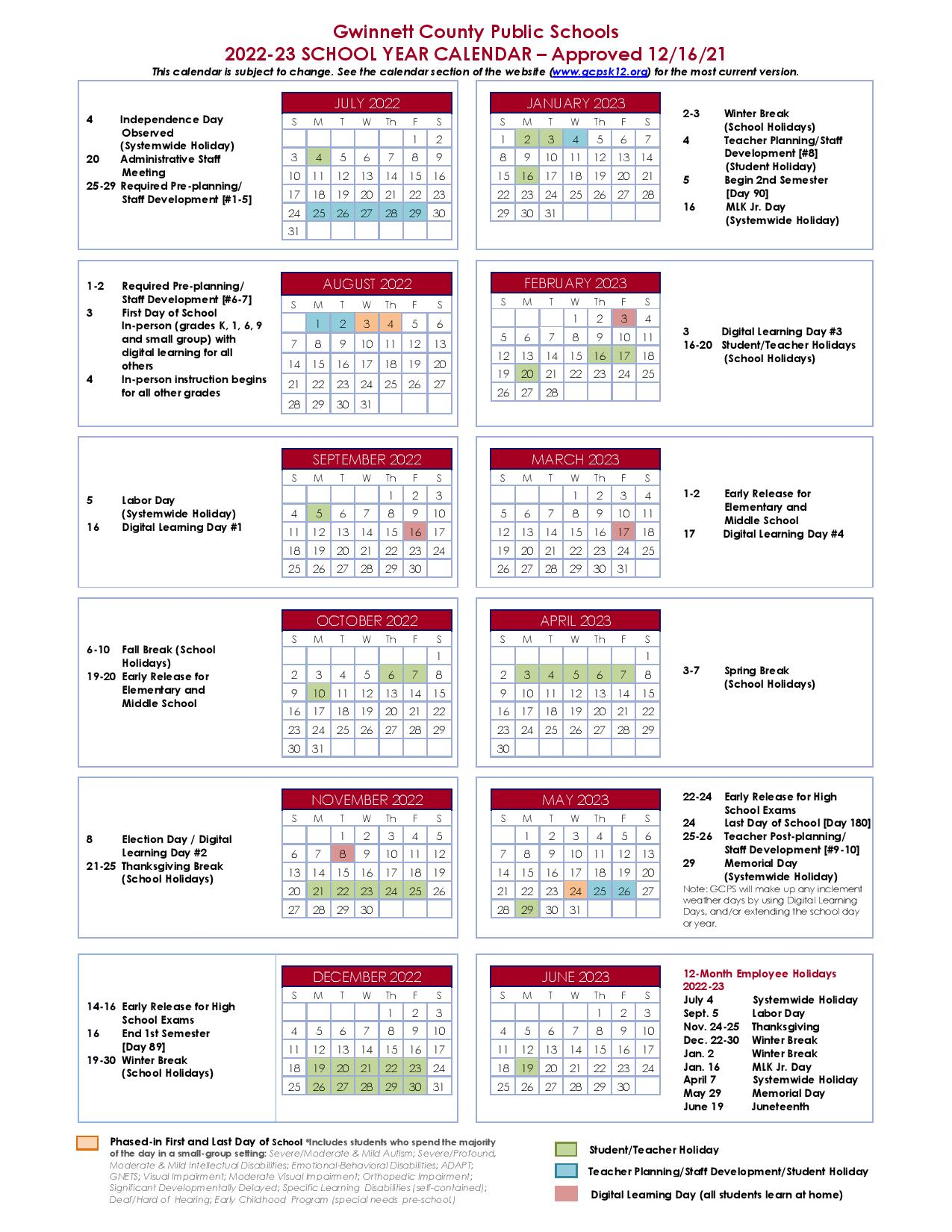 Gwinnett County Public Schools Calendar Holidays 2022 2023