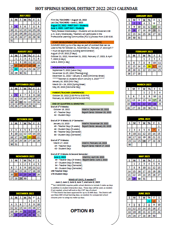 Hot Springs School District 2022 2023 School Calendar