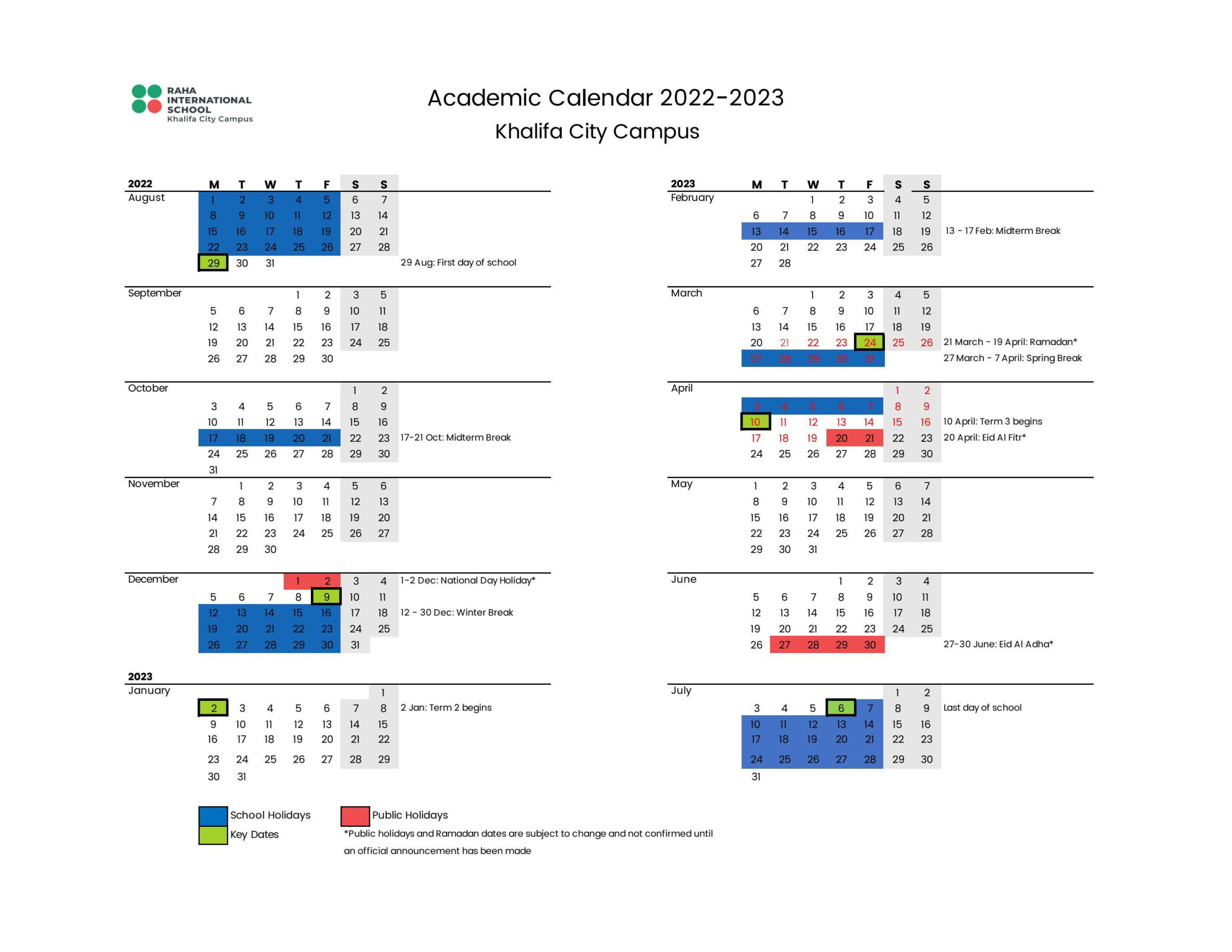 KCC 2022 2023 Academic Calendar By Raha Interntional School Issuu