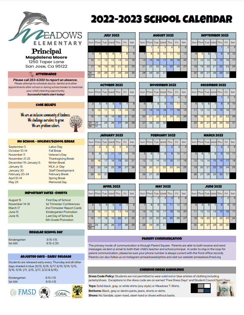 School Calendar Our School Jeanne R Meadows Elementary