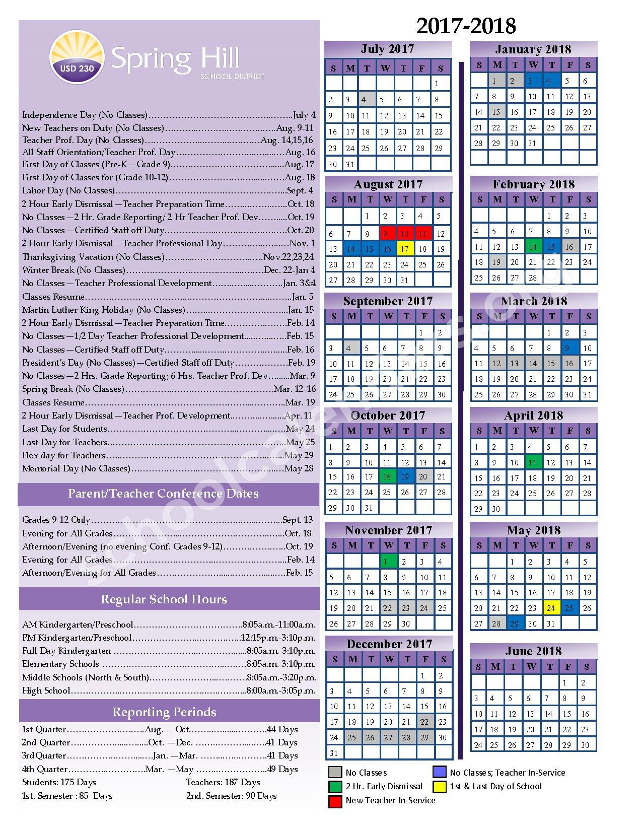 Spring Hill Unified School District 230 Calendars Spring Hill KS