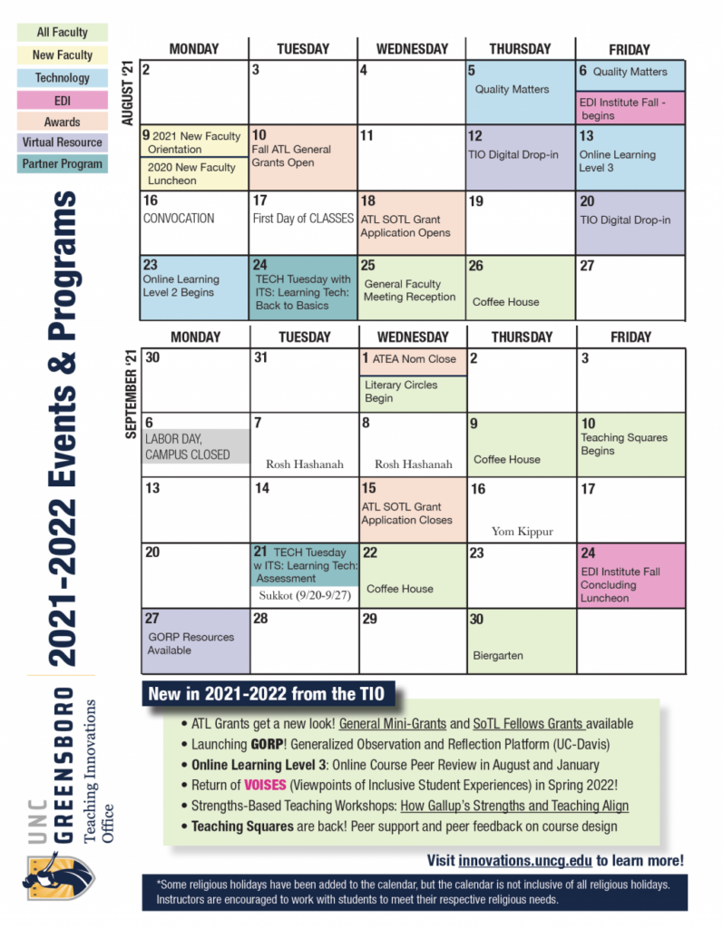 Uncg Fall 2022 Calendar PNG