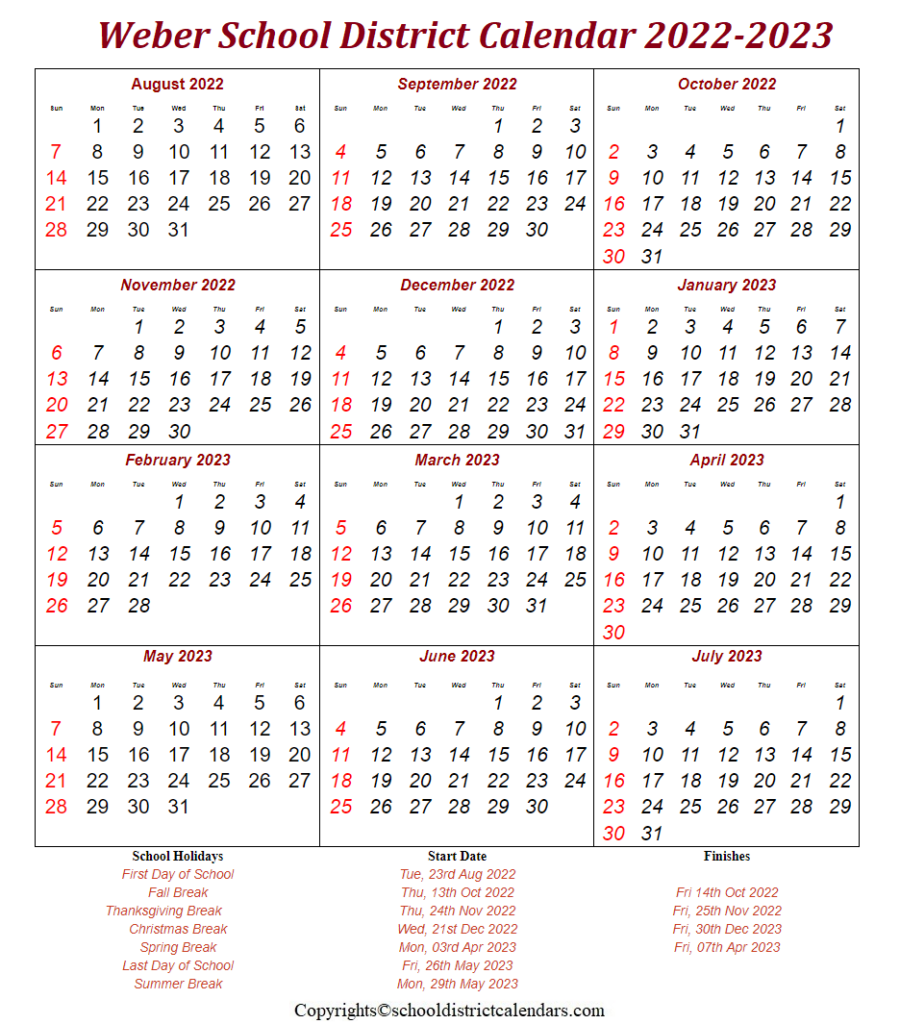 Weber School District Calendar 2022 2023 Holidays